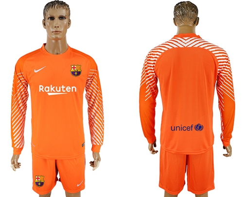 Barcelona Blank Orange Goalkeeper Long Sleeves Soccer Club Jersey